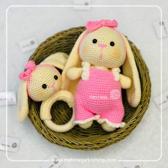 عروسک و جغجغه خرگوش صورتی